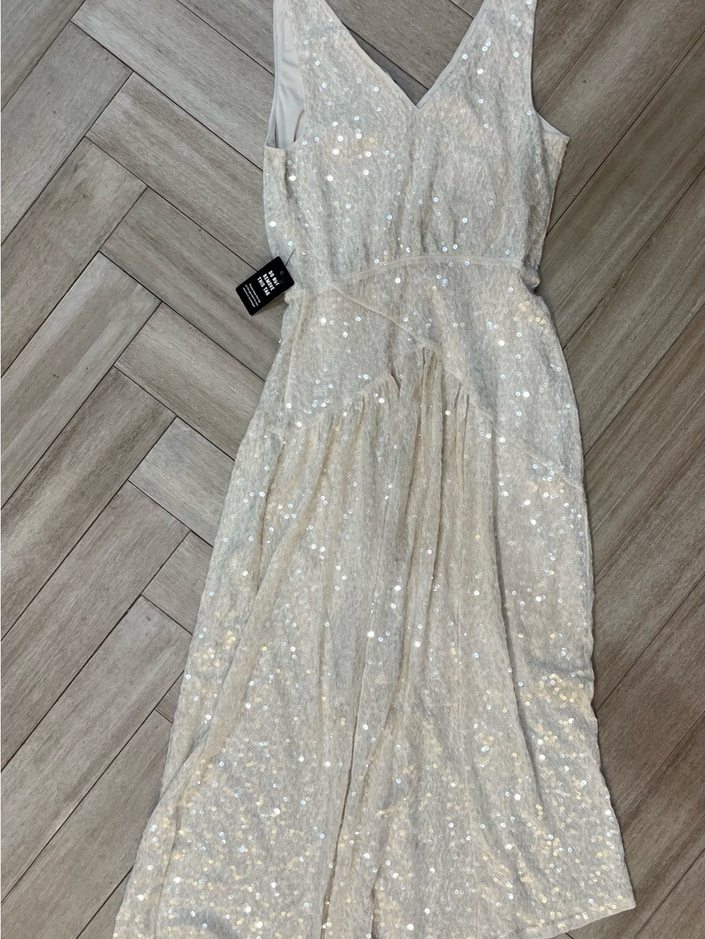 Express Ivory Sequin V-Neck Evening Gown
